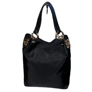 JPK Paris 75 black nylon hobo satchel with black leather shoulder strap